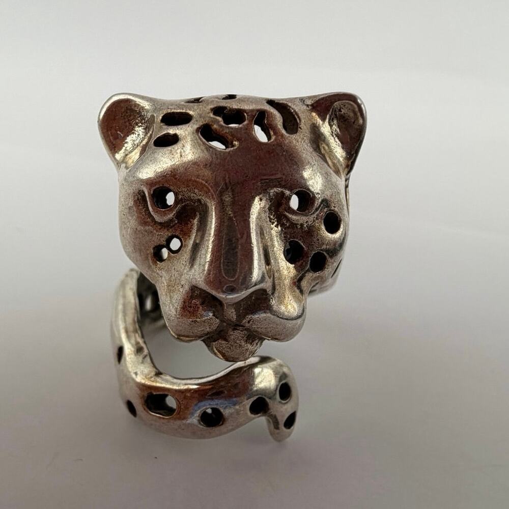 Vintage Mexico 950 Silver Jaguar Bypass Statement Ring Size 8 Artisan Big Cat